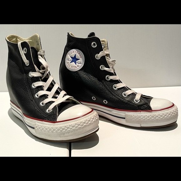 CONVERSE Ladies Black Leather High-Top Shoes US 8 - Picture 2 of 13